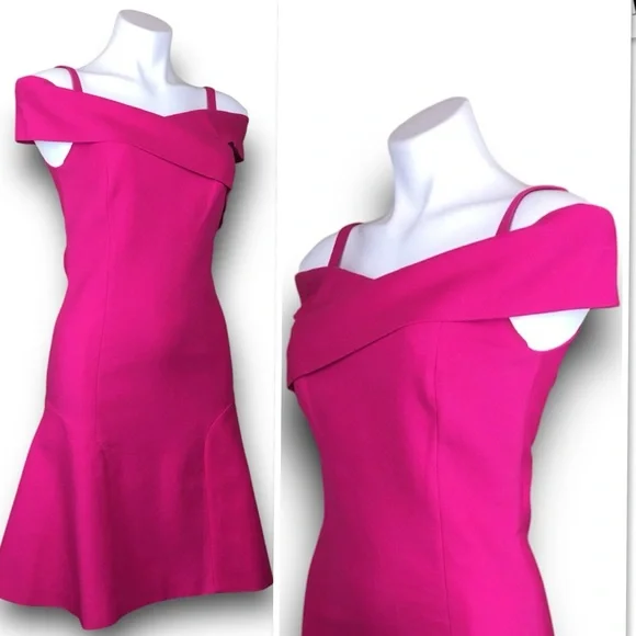 Emilio Pucci Cross Off Shoulders Straps Fit-n- Flare Cocktail Dress Fuchsia Sz 8 - Picture 3 of 12